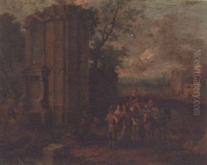 Travellers Halting By A Fountain, A Castle Beyond Travellers Halting By A Fountain, A Castle Beyond