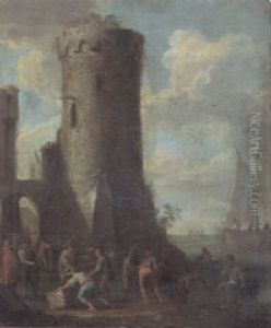 Figures On A Quay By Town Walls