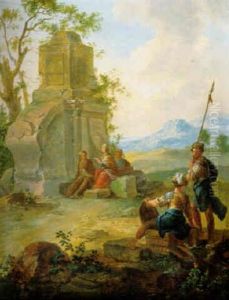 Soldiers And Peasants By A Ruined Monument, A Landscape Beyond