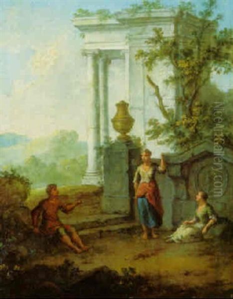 Peasants By A Classical Monument - view 1