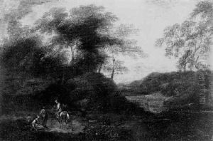 Travellers In A Mountainous Landscape by Franz de Paula Ferg