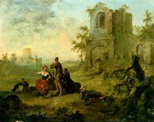 Peasants By Ruins In The Roman Campagna by Franz de Paula Ferg