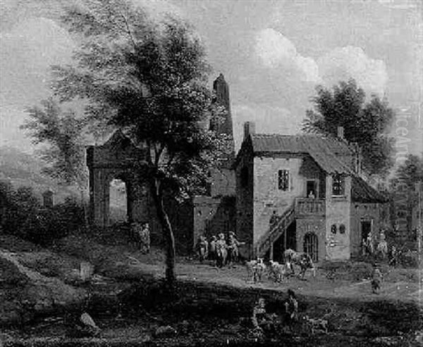 Suedliche Landschaft Mit Einem Haus Und Klassischen Ruinen - view 1