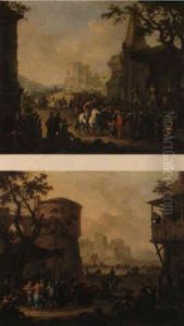 A Market Scene With Cavaliers by Franz de Paula Ferg