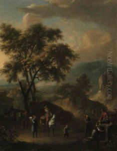 An Italianate Landscape With Travellers by Franz de Paula Ferg
