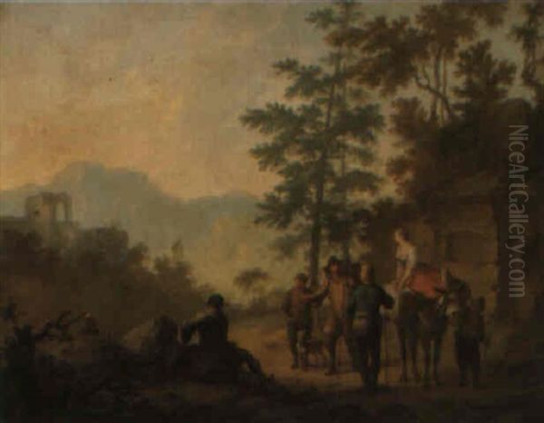 Landscape With Ruins And A Group Of Travellers Resting Near A Monument - view 1