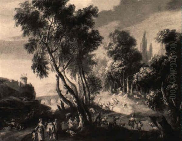 Bewaldete Fluslandschaft Mit Vielen Figuren - view 1