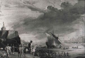 Sudlicher Hafen Mit Booten Und Vielen Figuren by Franz de Paula Ferg