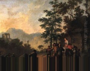 Travellers Stopping On A Country Road Beside Ruins by Franz de Paula Ferg