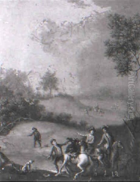 River Landscape With Horsemen On A Track - view 1