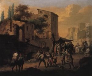 Peasants Brawling And Dancing In A Piazza