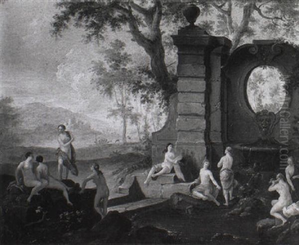 Nymphs Bathing At A Fountain - view 1