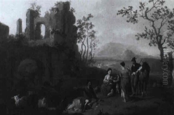 Famille De Paysans Dans Un Paysage De Ruines - view 1