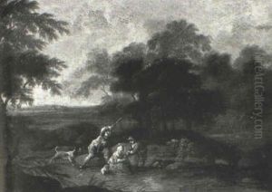 Wooded Landscape With Brigands And A Dog On A Track by Franz de Paula Ferg