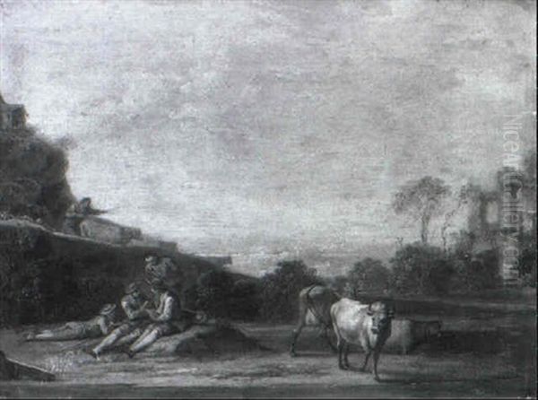 Shepherds Playing Cards In An Italianate Landscape - view 1