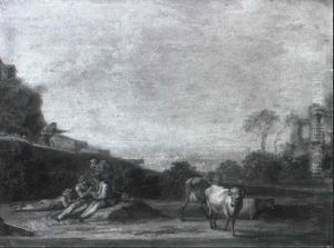 Shepherds Playing Cards In An Italianate Landscape by Franz de Paula Ferg