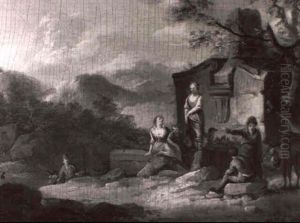 Figuren In Einer Gebirgigen Landschaft Vor Einem Monument by Franz de Paula Ferg