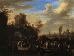 River Landscape With Figures Along A Quay