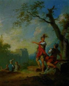 Soldaten In Einer Gebirgslandschaft Mit Einer Ruine