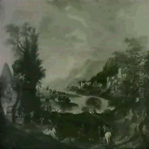 Gebirgige Flusslandschaft. by Franz de Paula Ferg