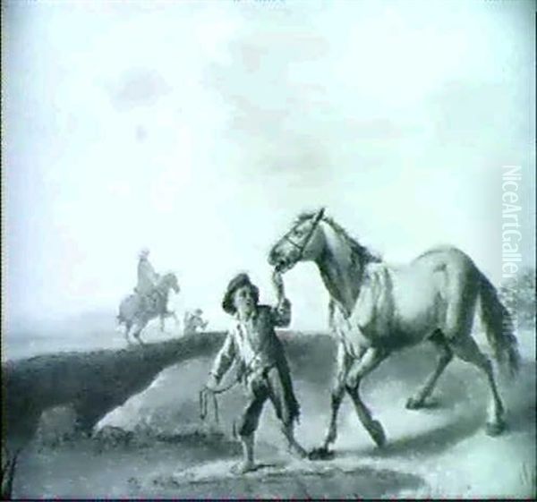 A Peasant Boy Leading A Grey Horse Across A Stream In The   Path Of Other Travellers - view 1