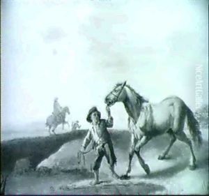 A Peasant Boy Leading A Grey Horse Across A Stream In The Path Of Other Travellers by Franz de Paula Ferg