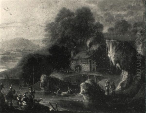 Wooded River Landscapes With Peasants - view 1