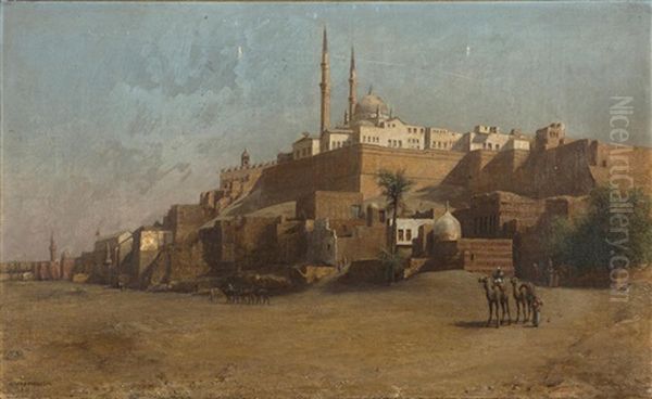 Travelers Before The Walls Of An Arab Town - view 1