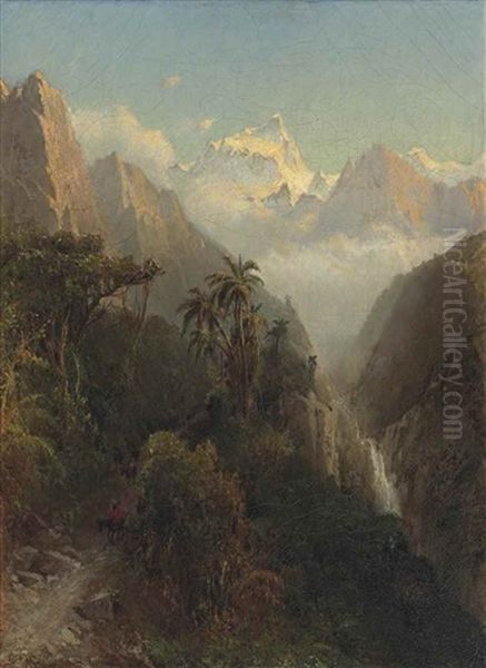 Travellers On A Pass By A Gorge In The Andes - view 1