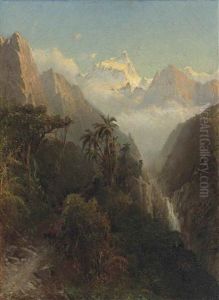 Travellers On A Pass By A Gorge In The Andes