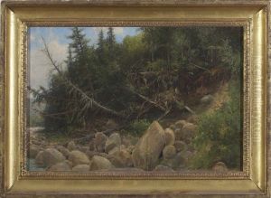 Adirondack Lake Shoreline With Cedar Trees by Henry A. Ferguson