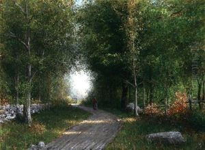 Figure In New England Wooded Landscape