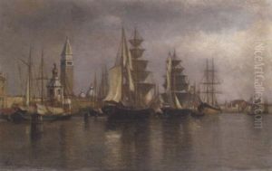 After The Rain - Ships In The Venetian Lagoon by Henry A. Ferguson