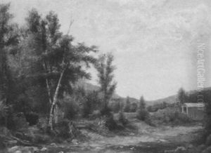 Along The River Banks, A Covered Bridge In The Distance by Henry A. Ferguson