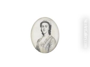 A Lady, Wearing Dress Over Frilled Lace Chemise, Her Dark Hair Curled Beneath A Cap Finished With Lace Trim A Lady, Wearing Dress Over Frilled Lace Chemise, Her Dark Hair Curled Beneath A Cap Finished With Lace Trim