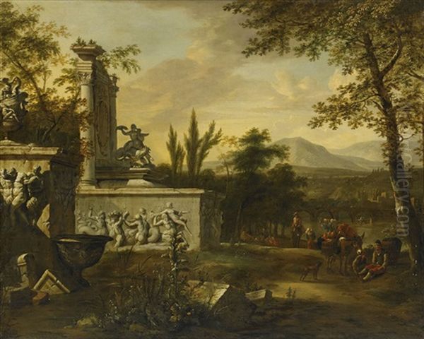 Italienskt Ruinlandskap Med Figurer - view 1