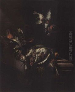 A Hunting Still Life Of A Partridge, A Woodcock And Other Birds On A Marble Ledge, Together With Other Birds