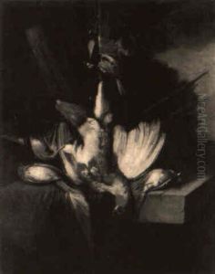 Suspended Songbirds And Partridge With Other Dead Birds On Ledges Below by William Gowe Ferguson