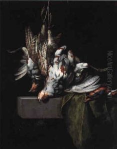 Nature Morte Auc Perdreaux Gris Et Martin-pecheur