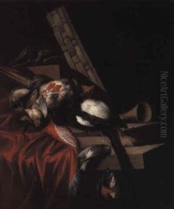 A Dead Magpie, A Partridge And Songbirds, A Falcon's Hood, A Basket And Horn by William Gowe Ferguson