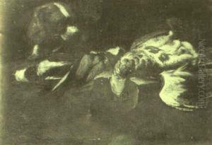 Partridge And Two Bee-eaters On A Ledge With A Hound Looking On by William Gowe Ferguson