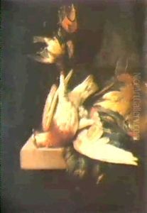 A Still Life Of A Pigeon And A Hawking Hood Hanging From A  Nail...