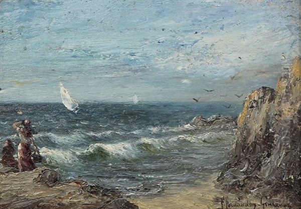 Coastal Scene With Sailboats And Figures - view 1