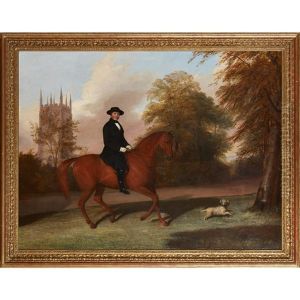 Portrait Of A Cleric On A Horse, With A Dog Before A Church by John Ferneley Jr.