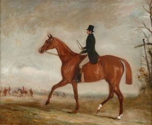 Huntsman Up, Wearing Top Hat And Tails, The Hunt Gathering In The Distance by John Ferneley Jr.