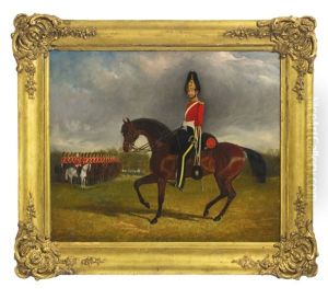 An Officer Of The 3rd Dragoon Guards On His Charger, A Troop Of Mounted Guardsmen Beyond