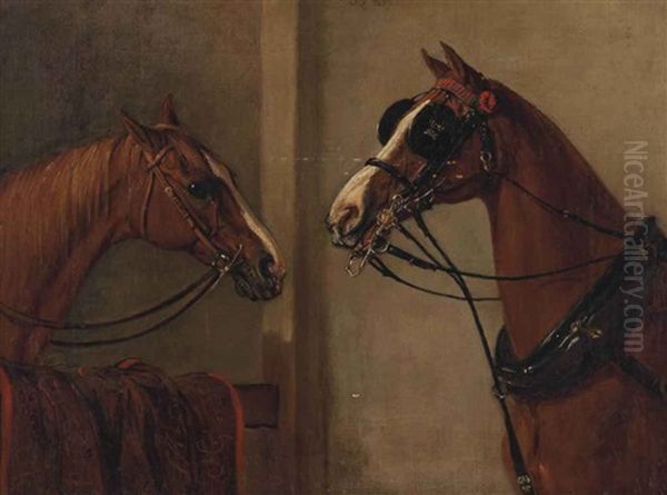 Head Study Of Carriage Horse And Hunter At A Stable Door - view 1