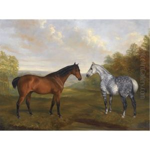 A Chestnut Hunter And A Grey Hunter In A Landscape A Chestnut Hunter And A Grey Hunter In A Landscape
