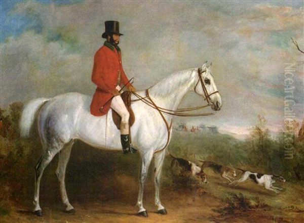 A Gentleman On A Grey Hunter With Hounds In A Landscape, A Hunt Gone Away Beyond - view 1
