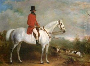 A Gentleman On A Grey Hunter With Hounds In A Landscape, A Hunt Gone Away Beyond by John Ferneley Jr.
